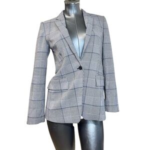 Club Monaco Single Button Tailored Formal Grid Gray Plaid Blazer Jacket